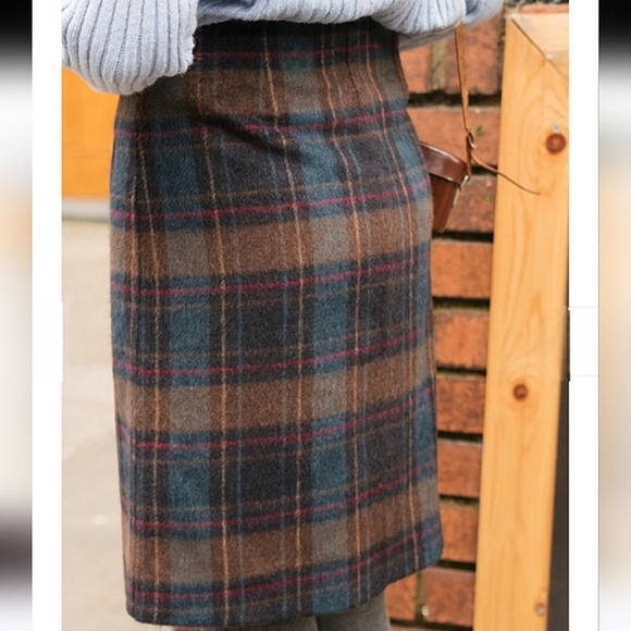 Miss Patina London Galloway Academia Tartan Plaid Wool Blend Wrap Skirt UK 10 6 - Picture 5 of 16